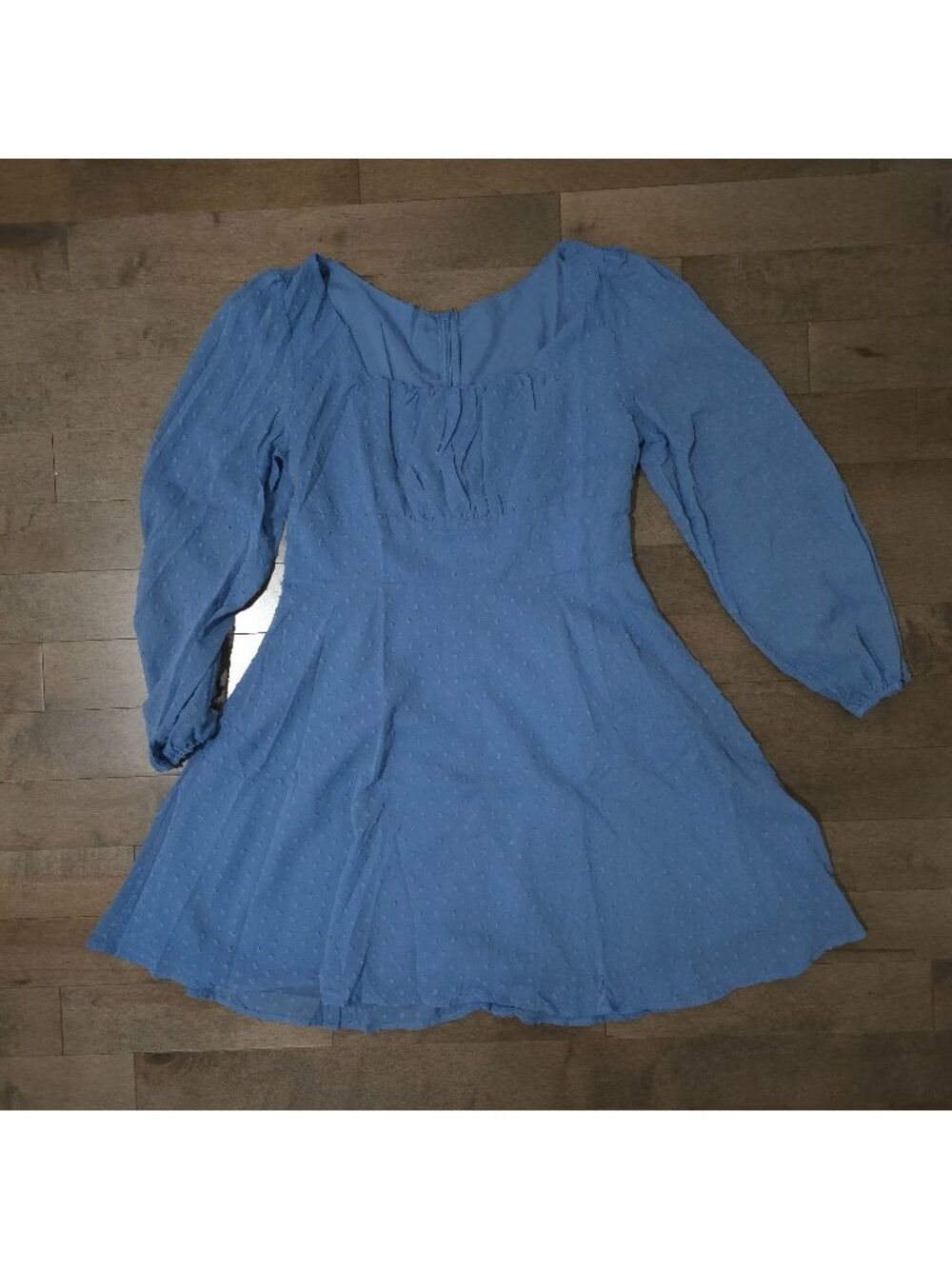 Lyaner Womens Dress Sz L Blue Long Sleeve Cinched Waist Flowy Knee Length